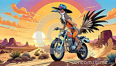 motorcycle dirt motocross track bike cycle road runner biker Cartoon Illustration