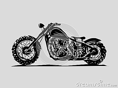 Motorcycle. Emblem of biker club. Vintage style. Monochrome design. Vector Illustration