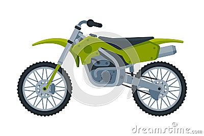 Motorcycle, Green Motor Bike Vehicle, Side View Flat Vector Illustration Vector Illustration