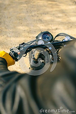 Motorcycle handlebar and odometer Stock Photo