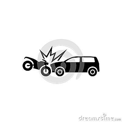 Motorcycle Hits Car. Crash Flat Vector Icon Vector Illustration