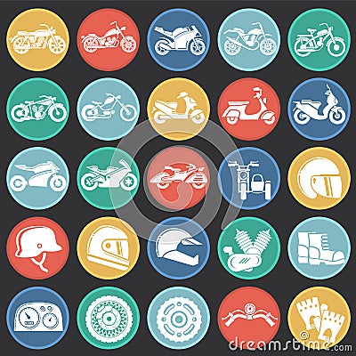 Motorcycle icons set on color circles black background for graphic and web design, Modern simple vector sign. Internet concept. Vector Illustration