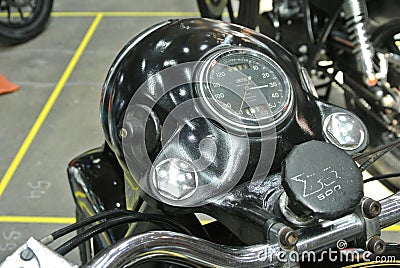 Motorcycle meter panel. Contain many indicators such as odometer, speed, rpm, fuel level etc. Editorial Stock Photo