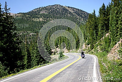 Motorcycle on Mountain Road Stock Photo