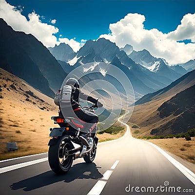 Motorcycle, mountain on road for travel adventure, freedom and enjoying weekend together. Love, travelling mockup and Stock Photo