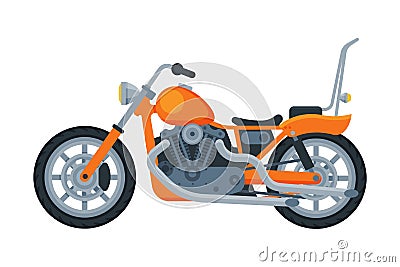 Motorcycle, Orange Motor Bike Vehicle, Side View Flat Vector Illustration Vector Illustration