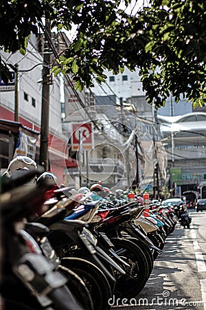 Motorcycle parking in Blok M Square, Jakarta, Indonesia Editorial Stock Photo