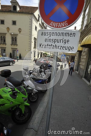 Motorcycle parking lot in road traffic Editorial Stock Photo