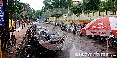 Motorcycle parking place on road Editorial Stock Photo