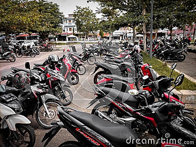 Motorcycle parking at the Subulussalam Office. Editorial Stock Photo