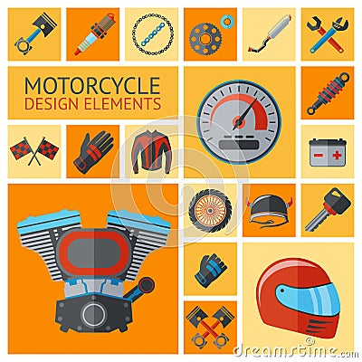 Motorcycle parts set Vector Illustration
