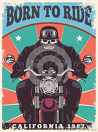 Motorcycle poster. Bikers club freedom symbols animal in helmet exact vector retro style poster with place for text Vector Illustration