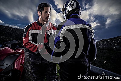 Motorcycle Racers on an HDR Road Scene Stock Photo