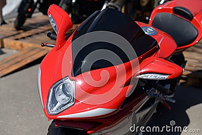 Motorcycle red sports front part Editorial Stock Photo