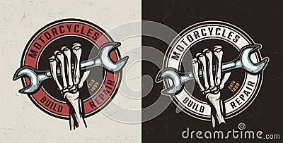 Motorcycle repair shop round colorful emblem Vector Illustration