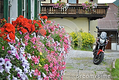 Motorcycle roadtrip around Austria lovely countryside. Stock Photo