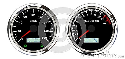 Motorcycle speedometer in kilometer per hour unit, realistic vector illustration Vector Illustration