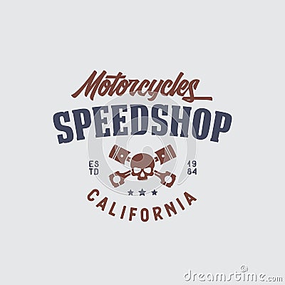 Motorcycle speedshop t-shirt design. Vector vintage illustration. Vector Illustration