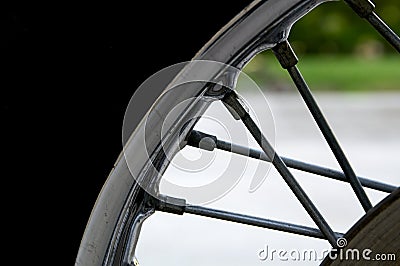 Motorcycle spokes, rim and tire Stock Photo