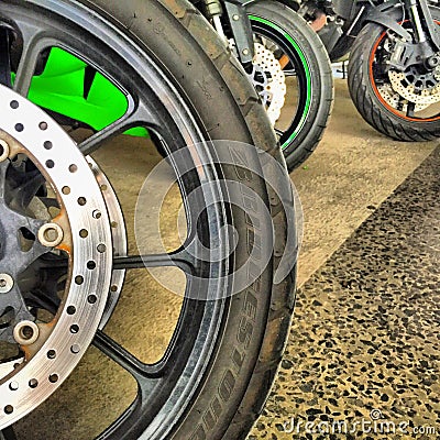 Motorcycle wheels Editorial Stock Photo