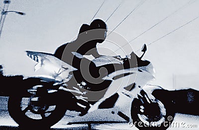 Motorcycle Yamaha r6 Woman Rider BlackWhite Stock Photo