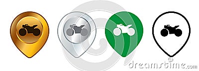 Motorcycle zone position mark symbol location pointer pin place map address locator design set collection icons Vector Illustration