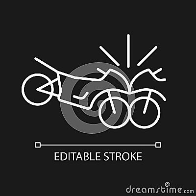 Motorcycles accident white linear icon for dark theme Vector Illustration