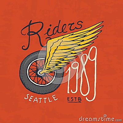 Motorcycles and biker club template. Vintage custom emblem, label badge for t shirt. Monochrome retro style. Classic Vector Illustration