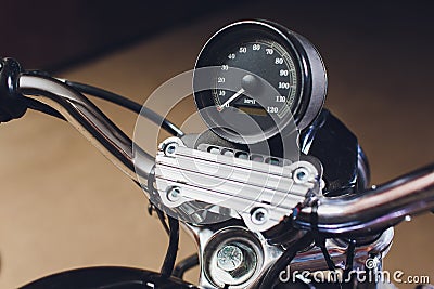 Motorcycles on the floor with workshop tools, a modern garage, storage and repair. This bike will be perfect. repairing Stock Photo