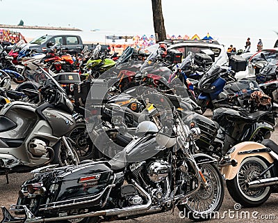 Motorcycles parking along the roadside during Terengganu bike week events. Editorial Stock Photo