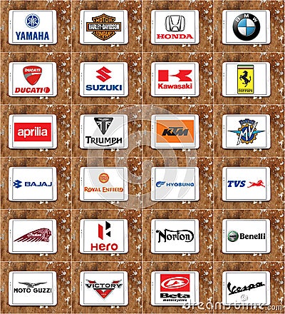 Motorcycles producers logos and brands Editorial Stock Photo