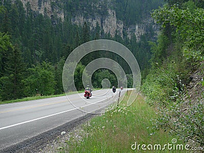 Motorcycles on Spearfish Canyon Scenic Byway in the Black Hills, South Dakota Editorial Stock Photo