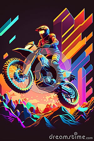 Motorcyclist, motocross bike in jump. Generative AI Stock Photo