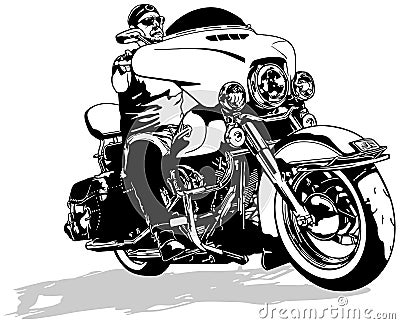 Motorcyclist on Motorcycle Drawing Vector Illustration