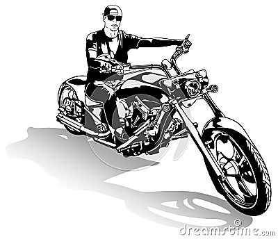 Motorcyclist on Motorcycle Drawing Vector Illustration