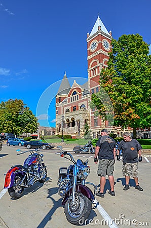 Motorcyclists at Green County Courtcouse - Monroe, WI Editorial Stock Photo
