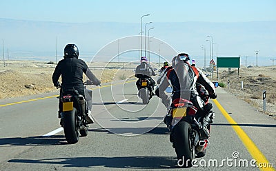 Motorcyclists riding on highway to blue mountains Stock Photo