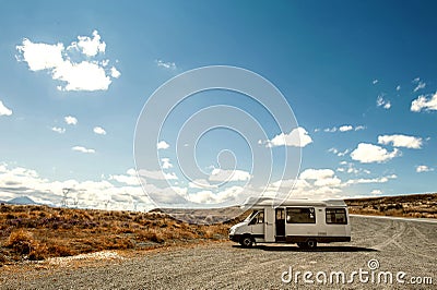 Motorhome or campervan parking by the roadside, New Zealand Stock Photo