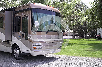 Motorhome in Campground Stock Photo