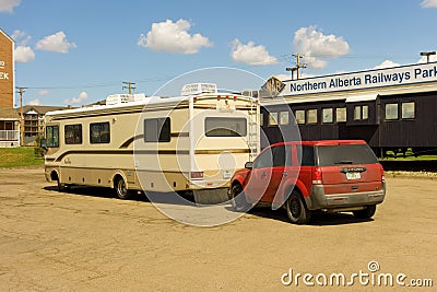 A motorhome at the start of the alaska highway Editorial Stock Photo