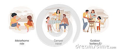 Motorhome vacation isolated cartoon vector illustration set. Vector Illustration