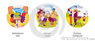 Motorhome vacation isolated cartoon vector illustration set Vector Illustration
