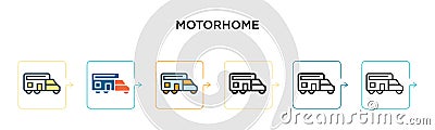 Motorhome vector icon in 6 different modern styles. Black, two colored motorhome icons designed in filled, outline, line and Vector Illustration