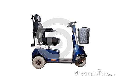 Motorised wheelchair with basket for disposable people Stock Photo