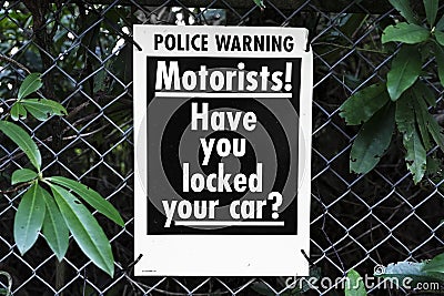 Motorists locked car security police warning Stock Photo