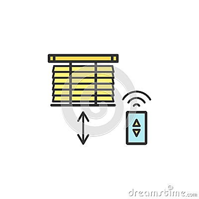 Motorized blinds with with remote controller thin line icons Vector Illustration