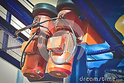 Motorized Drive Unit of Roller Coaster at Amusement Park Stock Photo