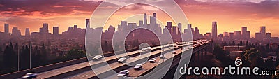 Motorway bridge with cars view in motion by sunrise Stock Photo