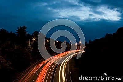 Motorway Night Lights Stock Photo