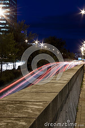 Motorway at night in Madrid, Spain Editorial Stock Photo